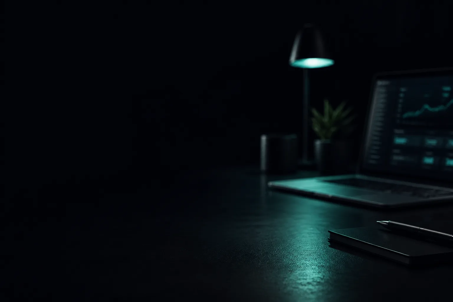 Quiet workspace with soft product glow