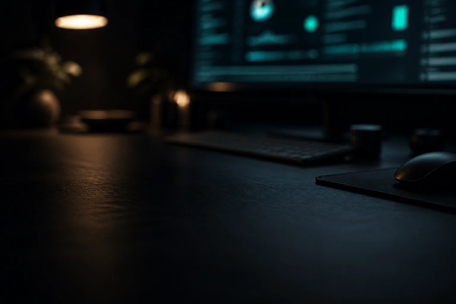 Quiet product workspace with soft display glow