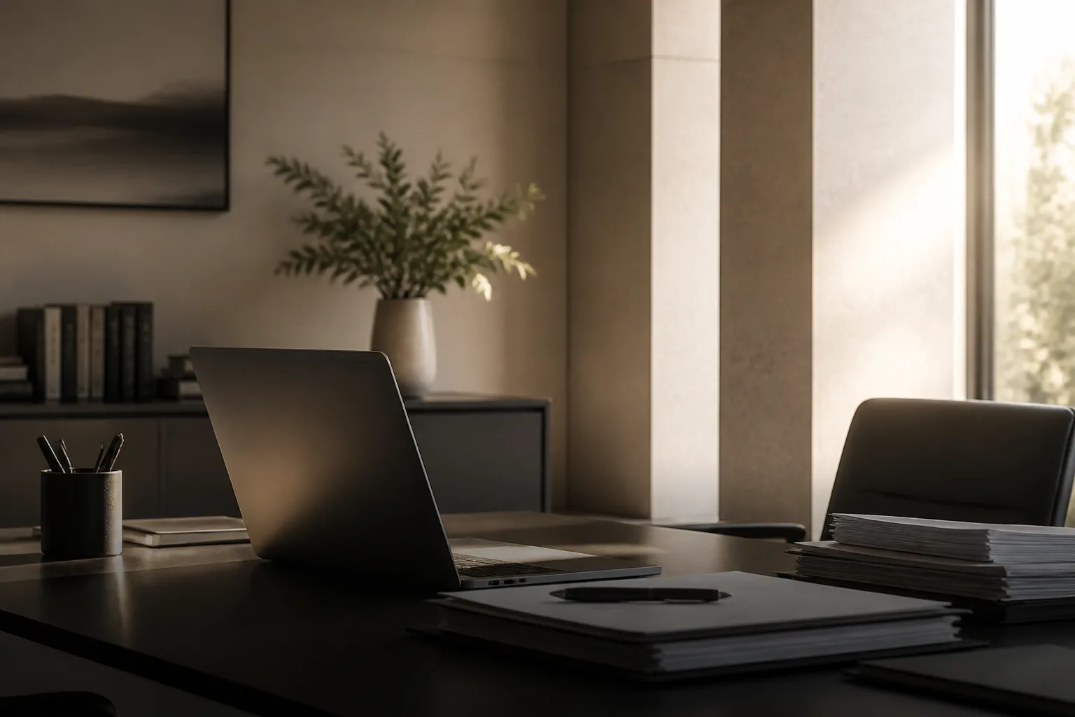 Quiet professional services workspace