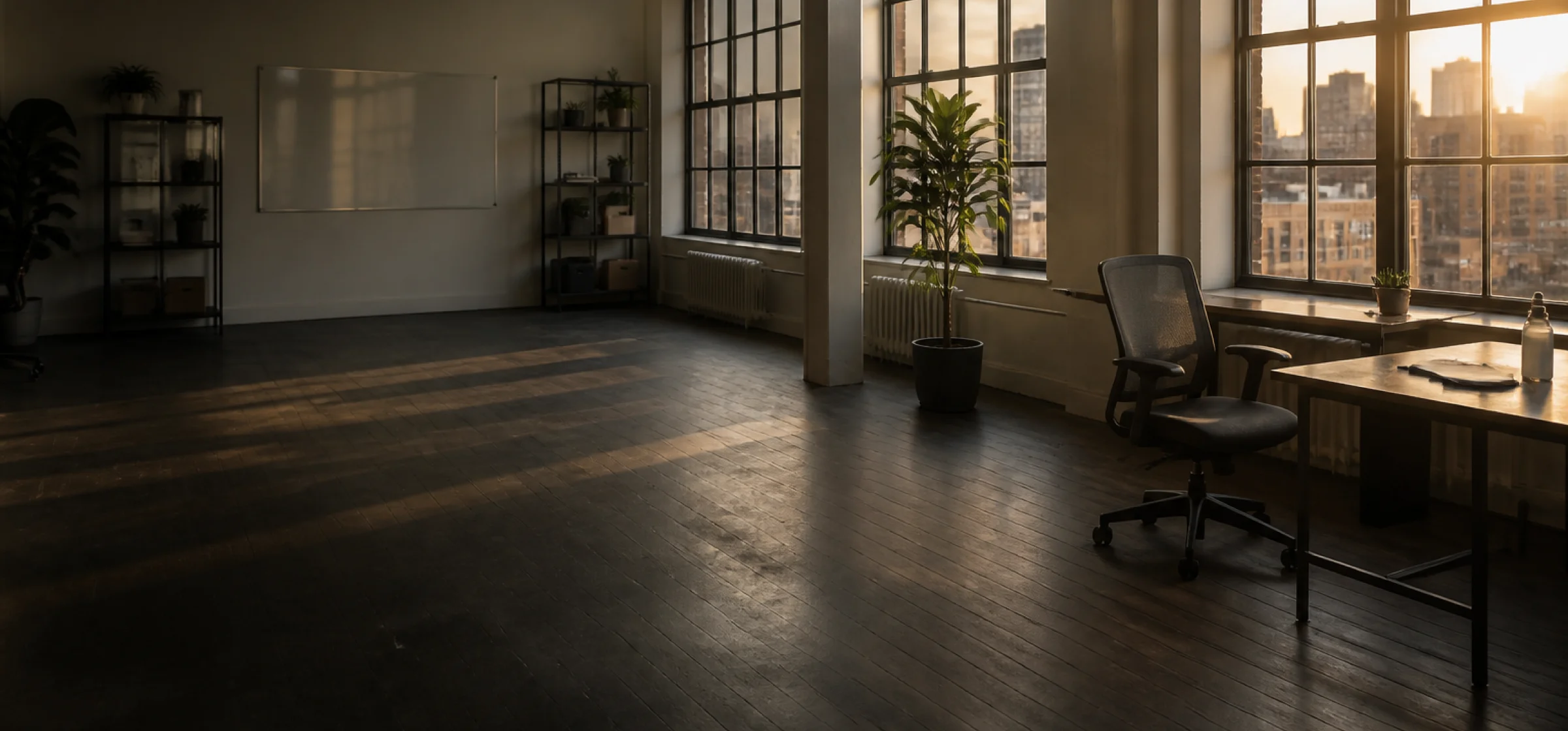 Startup studio atmosphere at evening